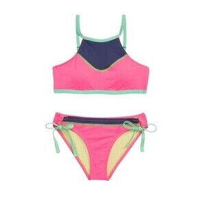 Hobie Stitch Perfect Hi Neck Two-Piece Bikini Set Swimsuit Girls sz 8 Multi